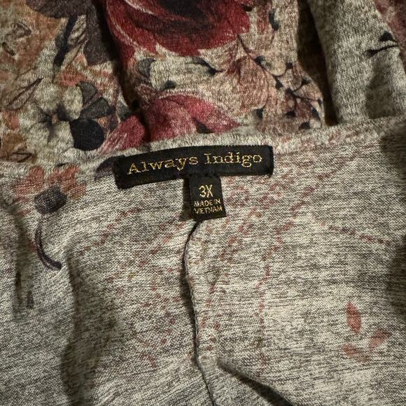 3X Floral Flowy Tunic Top 3/4 Sleeve Scoop Neck Boho Casual Knit‎ - Picture 4 of 5